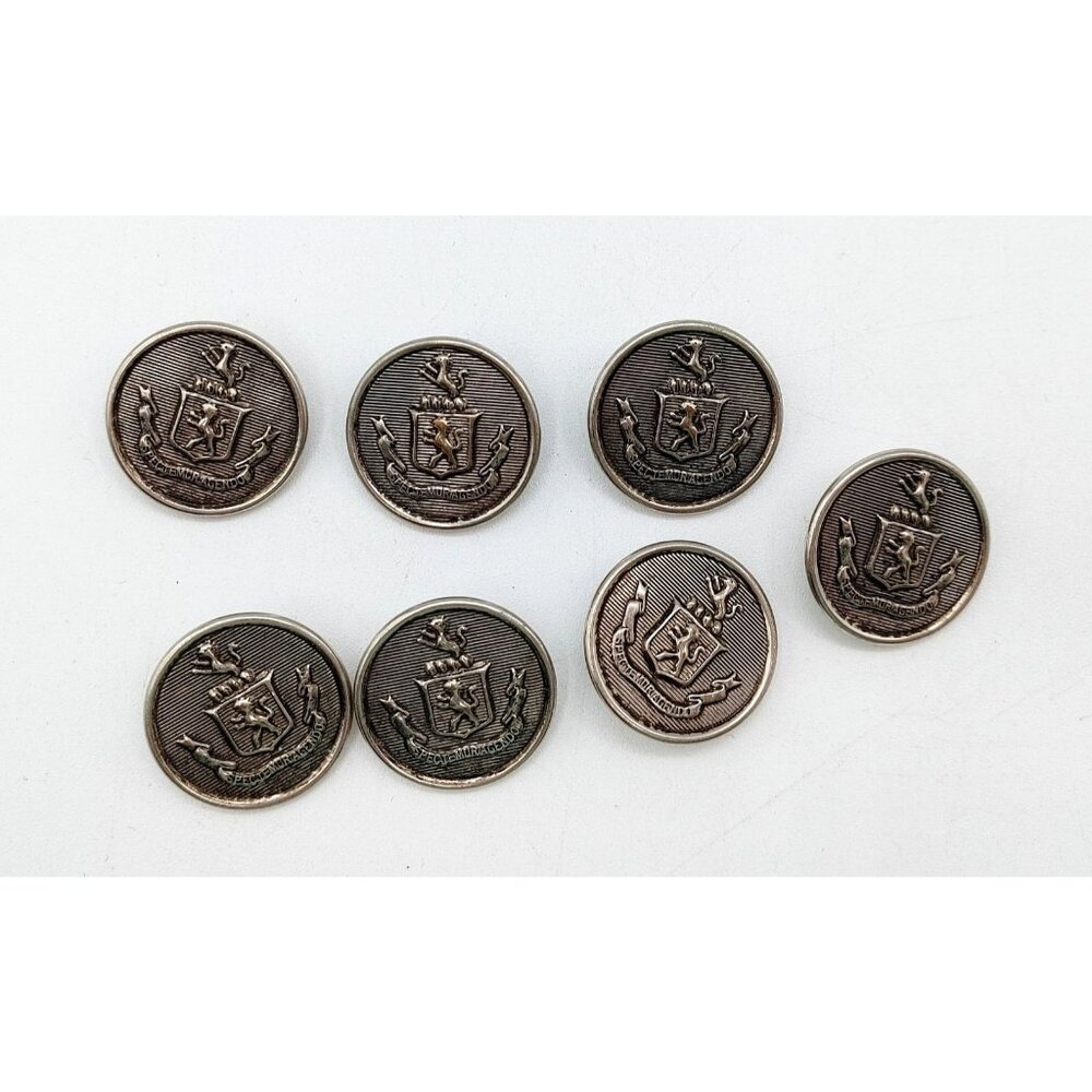 Vintage Spectemur Agendo Lion Griffin Crest 3/4" Silver Tone Military Buttons